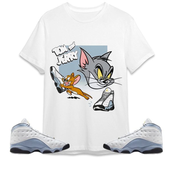 Cat And Mouse Sneakers Unisex Tees Jordan 13 Blue Grey to match Sneaker, Outfit Back to school Jordan Jezsport.com