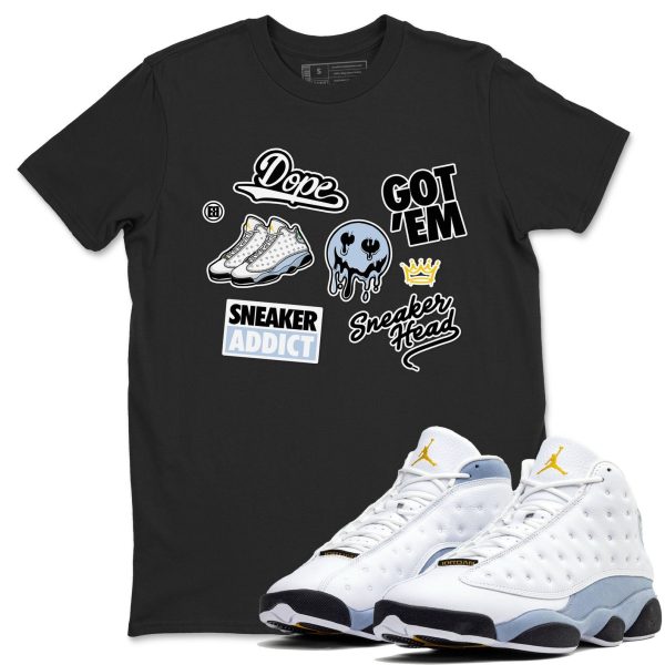 Sneakerhead Sticker Sneaker Tee - Casual Unisex Cotton Sneaker T-Shirt To Match 13s Blue Grey Jezsport.com