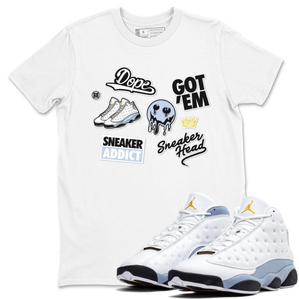 Sneakerhead Sticker Sneaker Tee - Casual Unisex Cotton Sneaker T-Shirt To Match 13s Blue Grey Jezsport.com