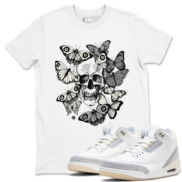 Skull With Butterflies Unisex Crew Neck Sneaker Matching Tee Shirt To Match 3s Crafy Ivory Jezsport.com