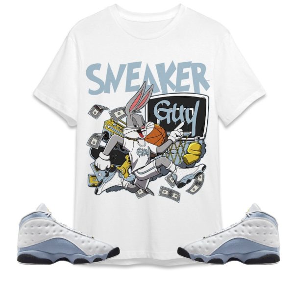 Sneaker Guy Bunny Unisex Tees Jordan 13 Blue Grey to match Sneaeker, Outfit Back to School Jordan Hoodie Jezsport.com