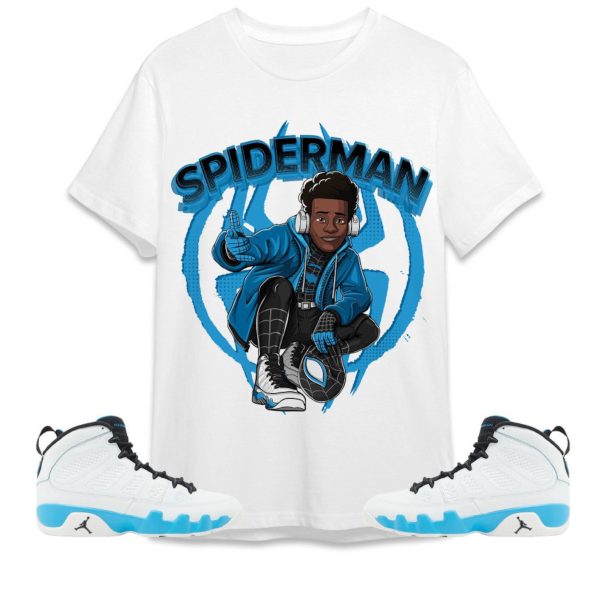 Spiderman Miles Unisex Tees Jordan 9 Powder Blue to match Sneaker, Outfit birthday graphic Tees Jezsport.com