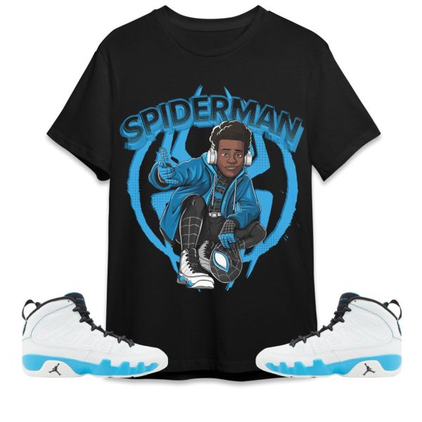 Spiderman Miles Unisex Tees Jordan 9 Powder Blue to match Sneaker, Outfit birthday graphic Tees Jezsport.com