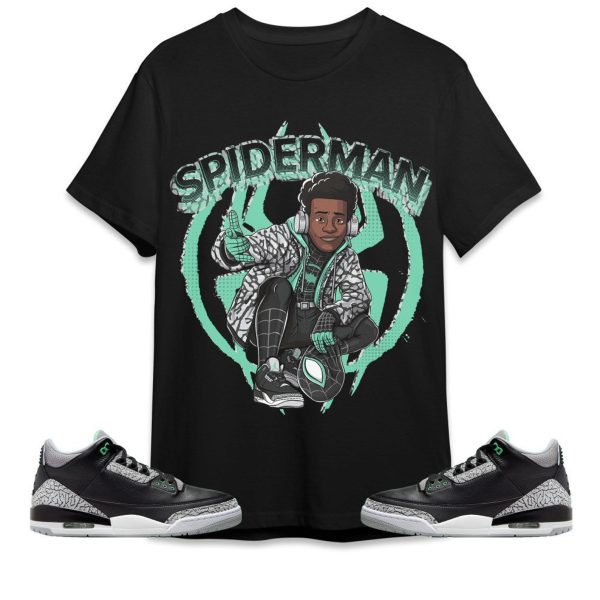 Spiderman Miles Unisex Tees Jordan 3 Green Glow to match Sneaker, Outfit birthday graphic Tees Jezsport.com