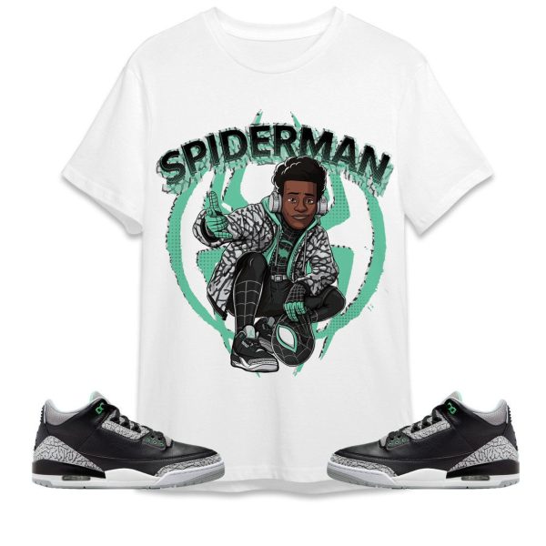 Spiderman Miles Unisex Tees Jordan 3 Green Glow to match Sneaker, Outfit birthday graphic Tees Jezsport.com