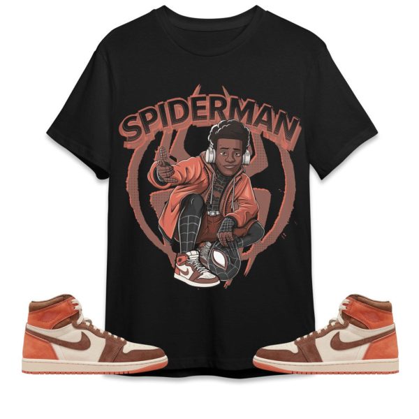 Spiderman Miles Unisex Tees Jordan 1 High OG Dusted Clay to match Sneaker, Outfit birthday graphic Tees Jezsport.com