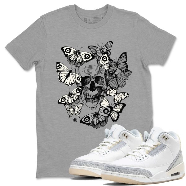 Skull With Butterflies Unisex Crew Neck Sneaker Matching Tee Shirt To Match 3s Craft Ivory Jezsport.com