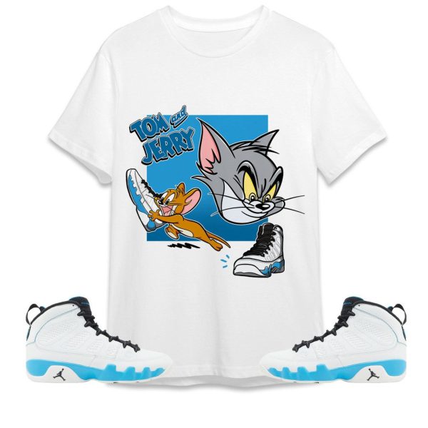 Cat And Mouse Sneakers Unisex Tees Jordan 9 Powder Blue to match Sneaker, Outfit back to school graphic Tees Jezsport.com