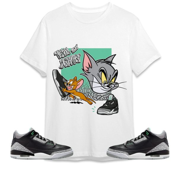 Cat And Mouse Sneakers Unisex Tees Jordan 3 Green Glow to match Sneaker, Outfit back to school graphic Tees Jezsport.com