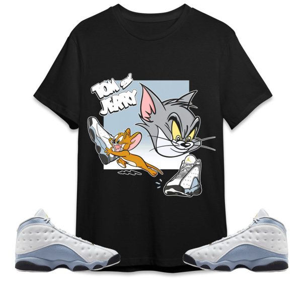 Cat And Mouse Sneakers Unisex Tees Jordan 13 Blue Grey to match Sneaker, Outfit Back to school Jordan Jezsport.com