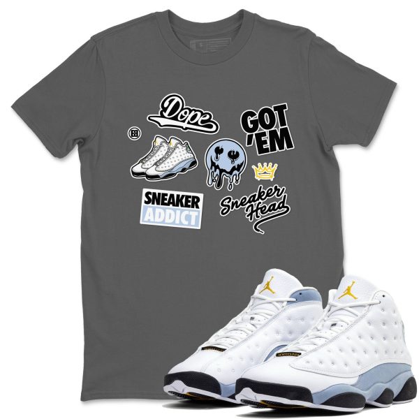 Sneakerhead Sticker Sneaker Tee - Casual Unisex Cotton Sneaker T-Shirt To Match 13s Blue Grey Jezsport.com