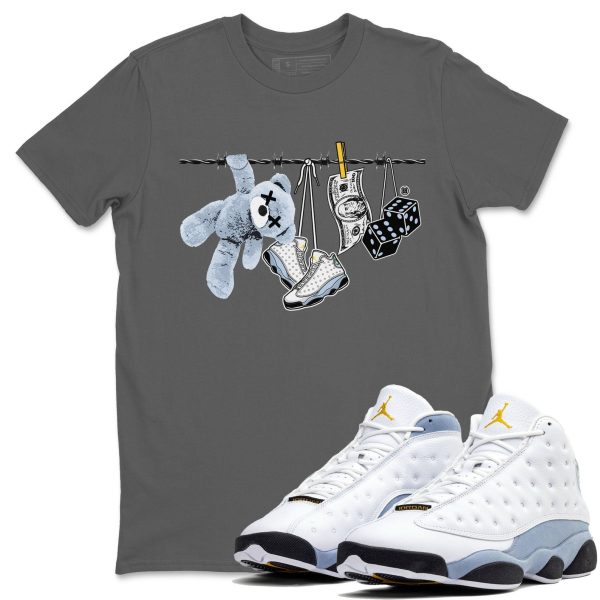 Clothesline Unisex Crew Neck Sneaker Matching Tee Shirt To Match 13s Blue Grey Jezsport.com