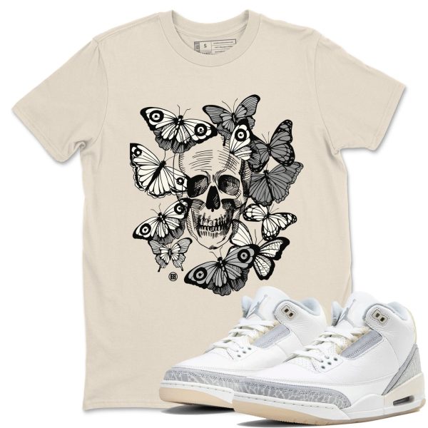 Skull With Butterflies Unisex Crew Neck Sneaker Matching Tee Shirt To Match 3s Crafy Ivory Jezsport.com