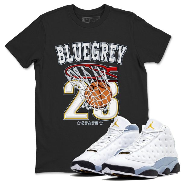 Basketball Unisex Crew Neck Sneaker Matching Tee Shirt To Match 13s Blue Grey Jezsport.com