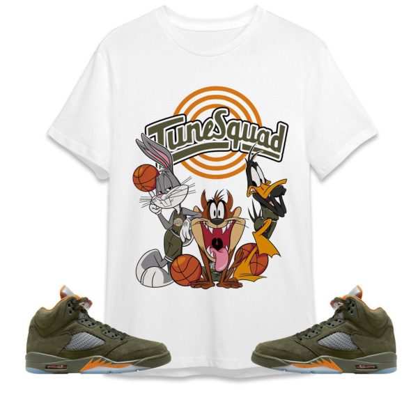 Tune Friends Unisex Tees Jordan 5 Olive to match Sneaker, Outfit back to school graphic Tees Jezsport.com