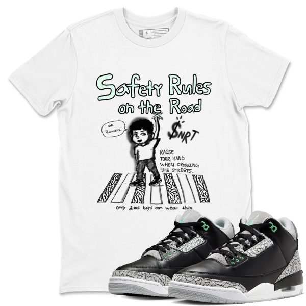 Safety Rules On The Road Sneaker Tee - Unisex Cotton Sneaker Shirts To Match Jordans 3s Green Glow Jezsport.com