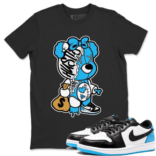 Stitched Hustle Bear Streetwear Shirts To Match Jordans 1s Powder Blue Jezsport.com