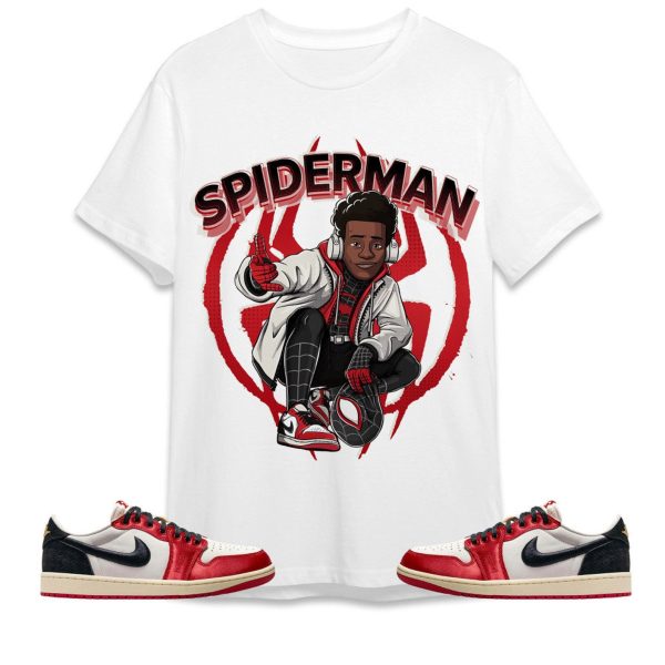 Spiderman Miles Unisex Tees AJ 1 Low OG Trophy Room streetwear cartoon 90s, Outfit back to school, Sneaker match Tees Jezsport.com