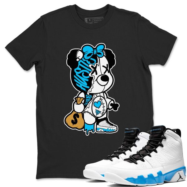 Stitched Hustle Bear Streetwear Shirts To Match Jordans 9s Powder Blue Jezsport.com