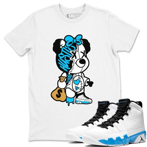 Stitched Hustle Bear Streetwear Shirts To Match Jordans 9s Powder Blue Jezsport.com