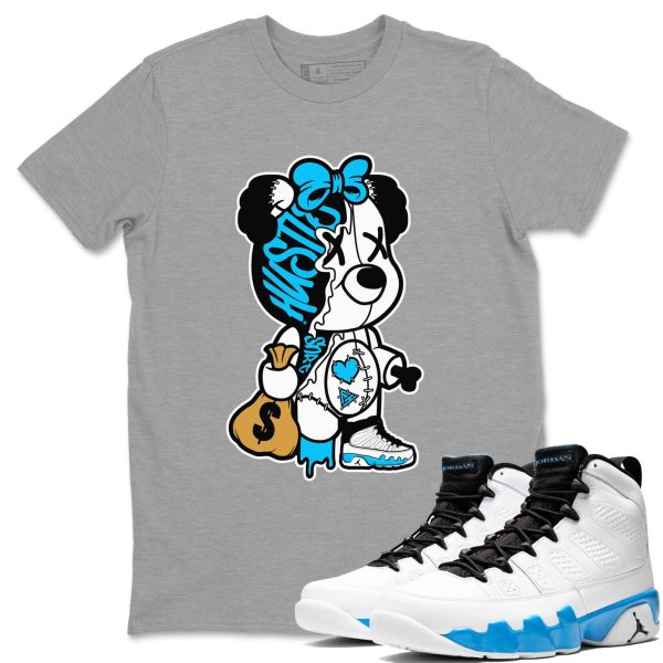 Stitched Hustle Bear Streetwear Shirts To Match Jordans 9s Powder Blue Jezsport.com