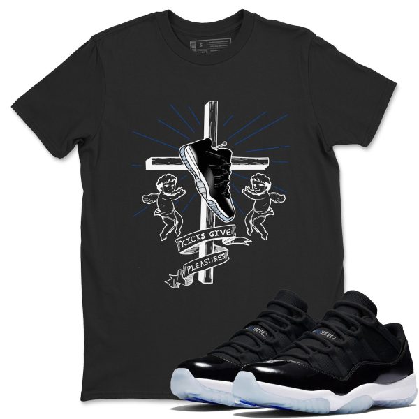 Kicks Give Pleasures - Sneaker Tees Shirts To Match Jordans 11s Black and Varsity Royal Jezsport.com