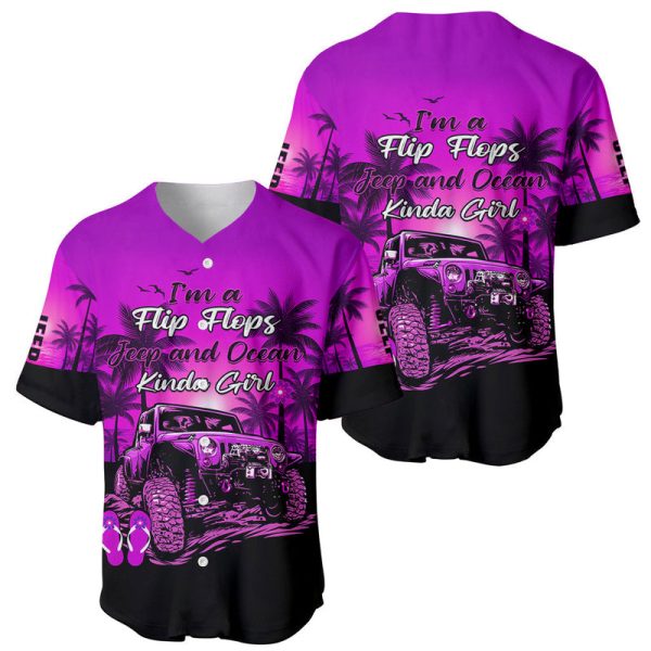 Purple Jeep Baseball Jersey Im A Flip Flops And Jeep Kinda Girl For Men and Women Jezsport.com