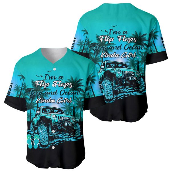 Jeep Baseball Jersey Women's Im A Flip Flops And Jeep Kinda Girl Turquoise For Men and Women Jezsport.com