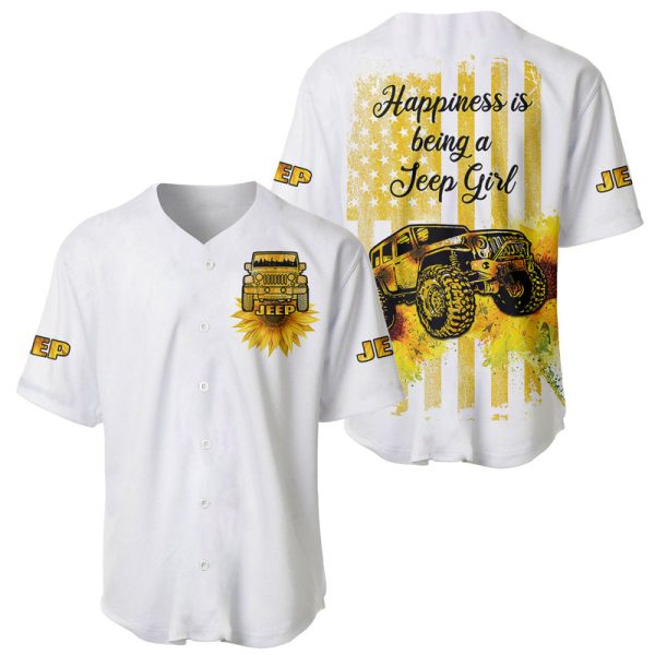 Jeep Sunflower Baseball Jersey Happiness Is Being A Jeep Girl White For Men and Women Jezsport.com