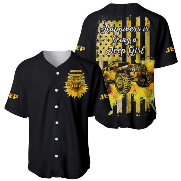 Jeep Sunflower Baseball Jersey Happiness Is Being A Jeep Girl Black For Men and Women Jezsport.com