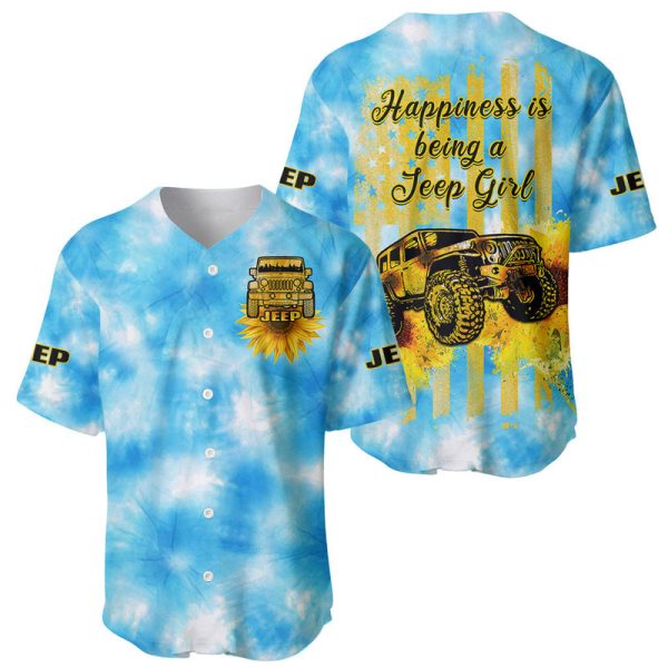 Jeep Sunflower Baseball Jersey Happiness Is Being A Jeep Girl Tie Dye For Men and Women Jezsport.com