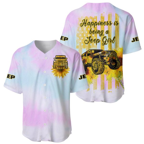 Jeep Sunflower Baseball Jersey Happiness Is Being A Jeep Girl Tie Dye For Men and Women Jezsport.com