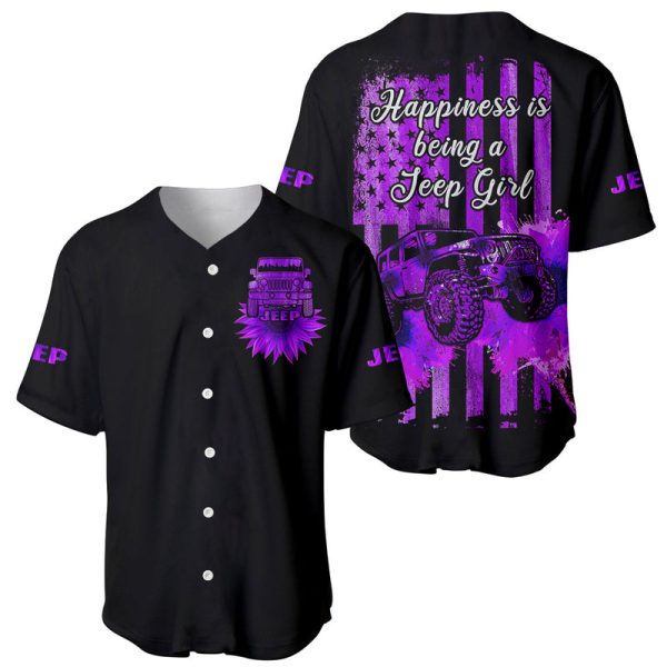 Purple Jeep Sunflower Baseball Jersey Happiness Is Being A Jeep Girl For Men and Women Jezsport.com