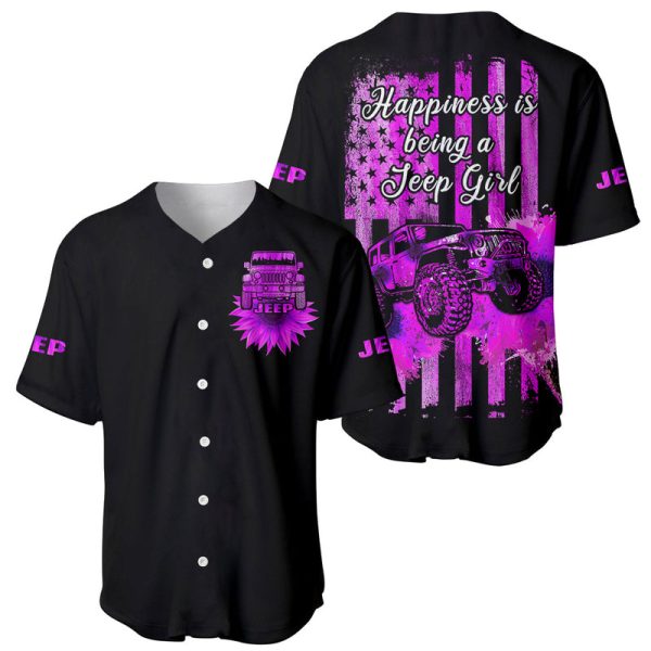 Pink Jeep Sunflower Baseball Jersey Happiness Is Being A Jeep Girl For Men and Women Jezsport.com