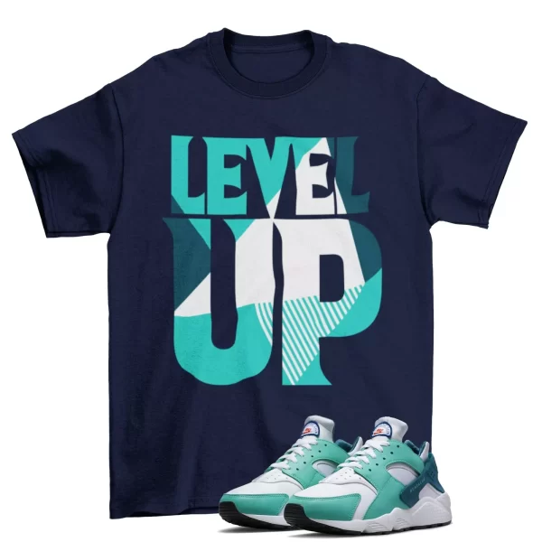 Level Up Shirt Navy to Match Air Huarache Athletic Club Turquoise DQ8239-3 Jezsport.com