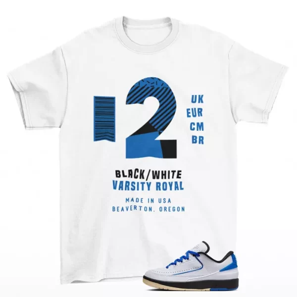 Box Label Shirt White to Match Jordan 2 Retro Low Varsity Royal DX4401-104 Jezsport.com