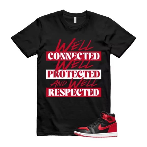 Satin Bred 1 University Red White Black Retro High OG T Shirt Match WELL Jezsport.com