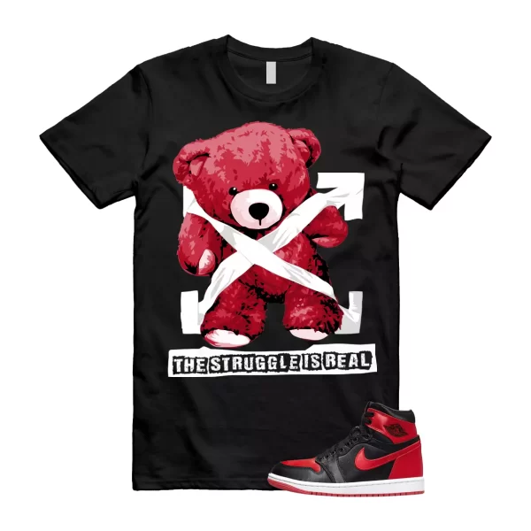 Satin Bred 1 University Red White Black Retro High OG T Shirt Match STRUG Jezsport.com