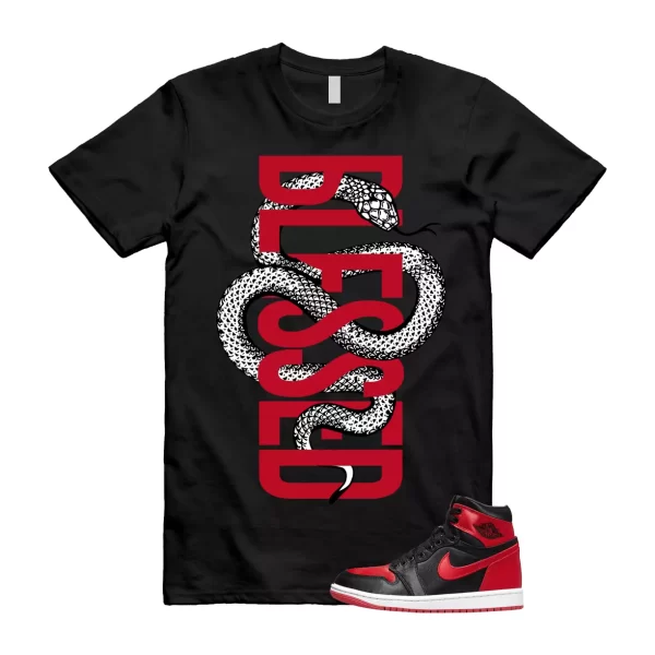 Satin Bred 1 University Red White Black Retro High OG T Shirt Match SNAKEBLS Jezsport.com