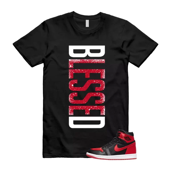 Satin Bred 1 University Red White Black Retro High OG T Shirt Match VERTBLS Jezsport.com