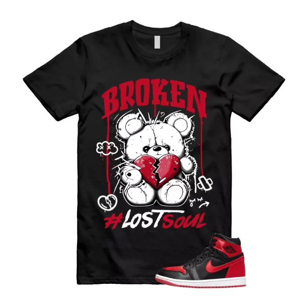 Satin Bred 1 University Red White Black Retro High OG T Shirt Match BRLS Jezsport.com