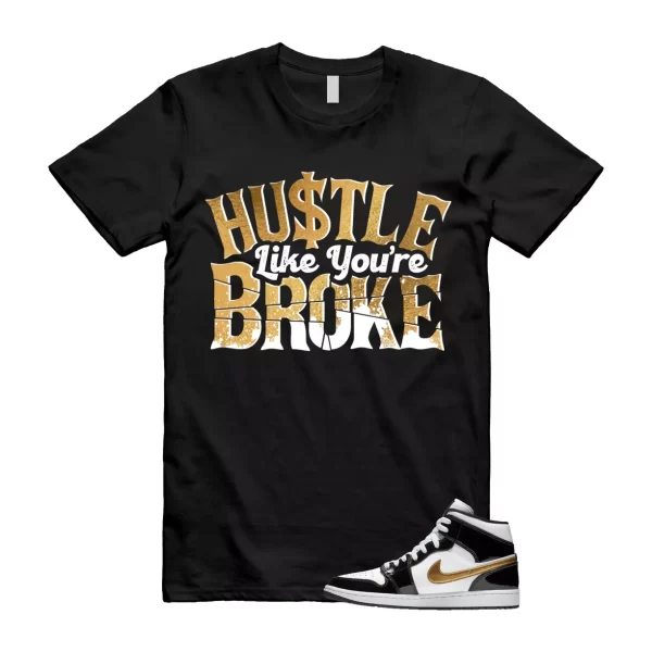 Metallic Gold Patent Black White Air 1 Mid T Shirt Match BROKE Jezsport.com