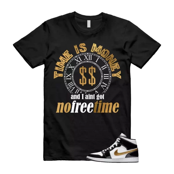 Metallic Gold Patent Black White Air 1 Mid T Shirt Match FREE TIME Jezsport.com