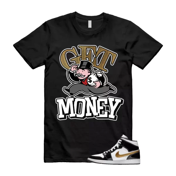 Metallic Gold Patent Black White Air 1 Mid T Shirt Match GM Jezsport.com