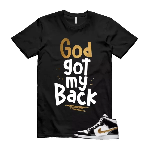 Metallic Gold Patent Black White Air 1 Mid T Shirt Match GOD Jezsport.com