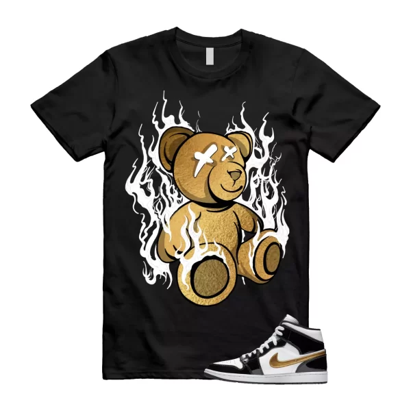 Metallic Gold Patent Black White Air 1 Mid T Shirt Match LIT Jezsport.com