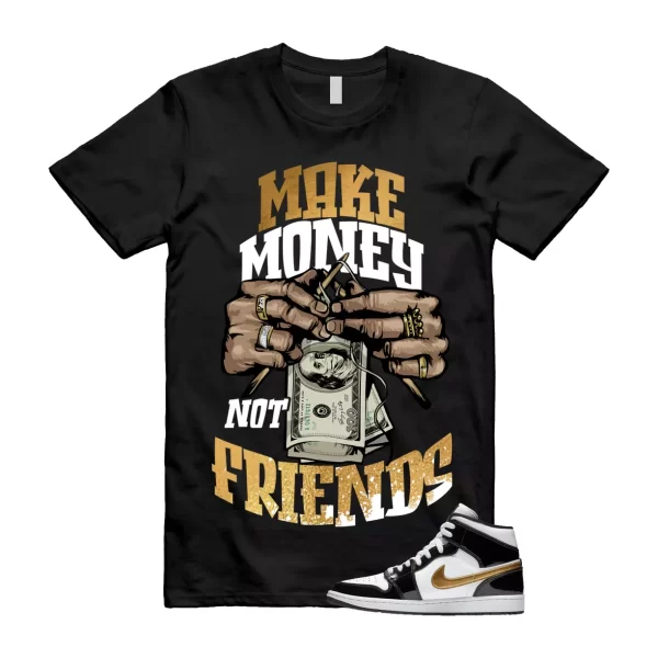 Metallic Gold Patent Black White Air 1 Mid T Shirt Match MM Jezsport.com