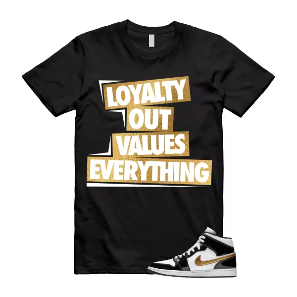 Metallic Gold Patent Black White Air 1 Mid T Shirt Match LOVE Jezsport.com