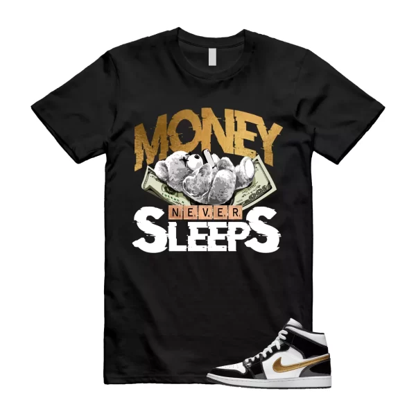 Metallic Gold Patent Black White Air 1 Mid T Shirt Match MNS Jezsport.com