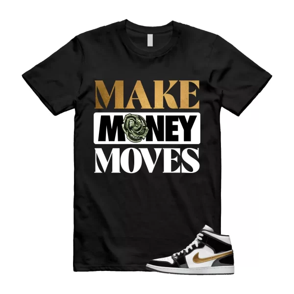 Metallic Gold Patent Black White Air 1 Mid T Shirt Match MOVES Jezsport.com